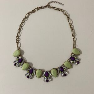 Purple Pastel Green Rhinestone Statement Bib Gold Tone Teardrop Acrylic Necklace